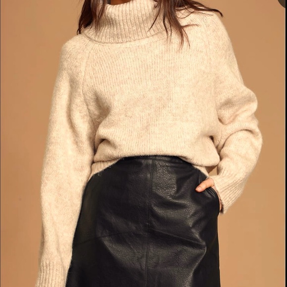SHEIN Sweaters - Shein Soft Heather Tan Knitted Turtleneck Sweater
